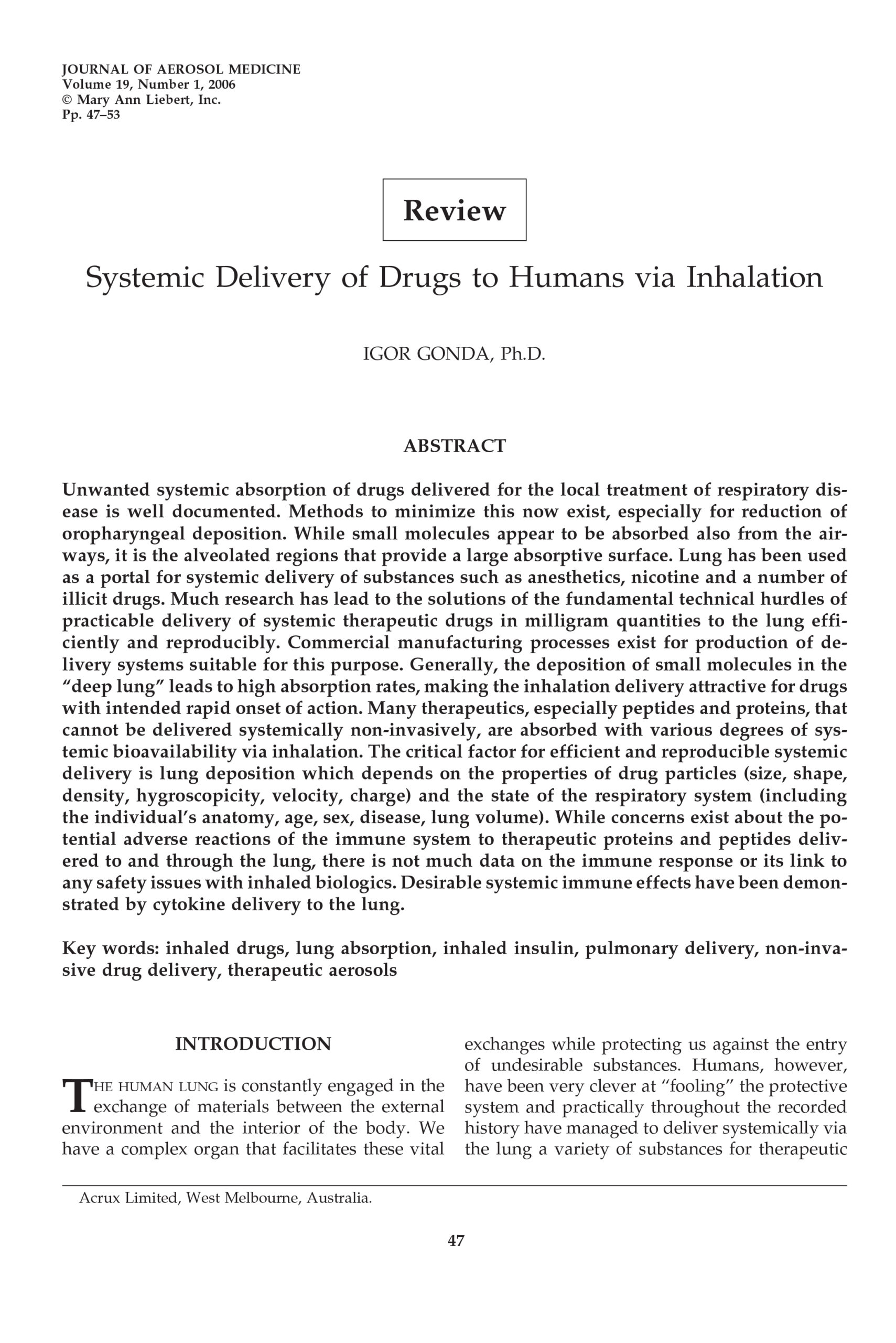 Journal of Aerosol Medicine 2006.19:47-53