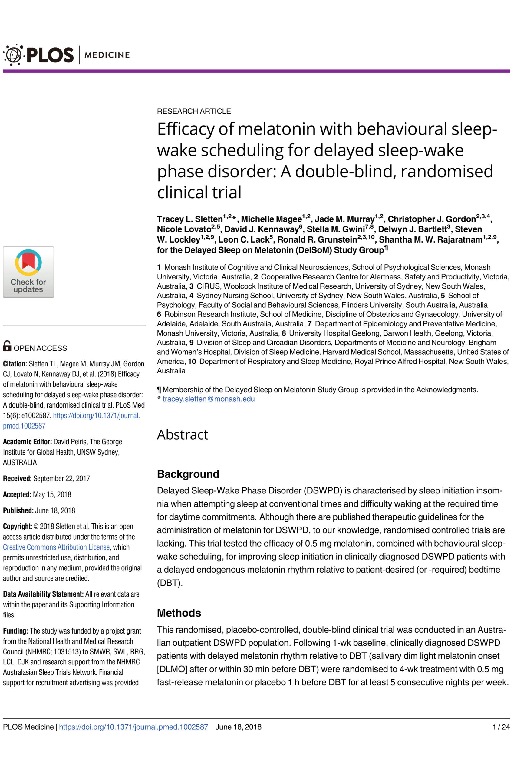 Efficacy of melatonin with behavioural sleep-wake scheduling for